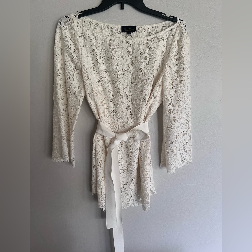 Cream Lace Top With Belt